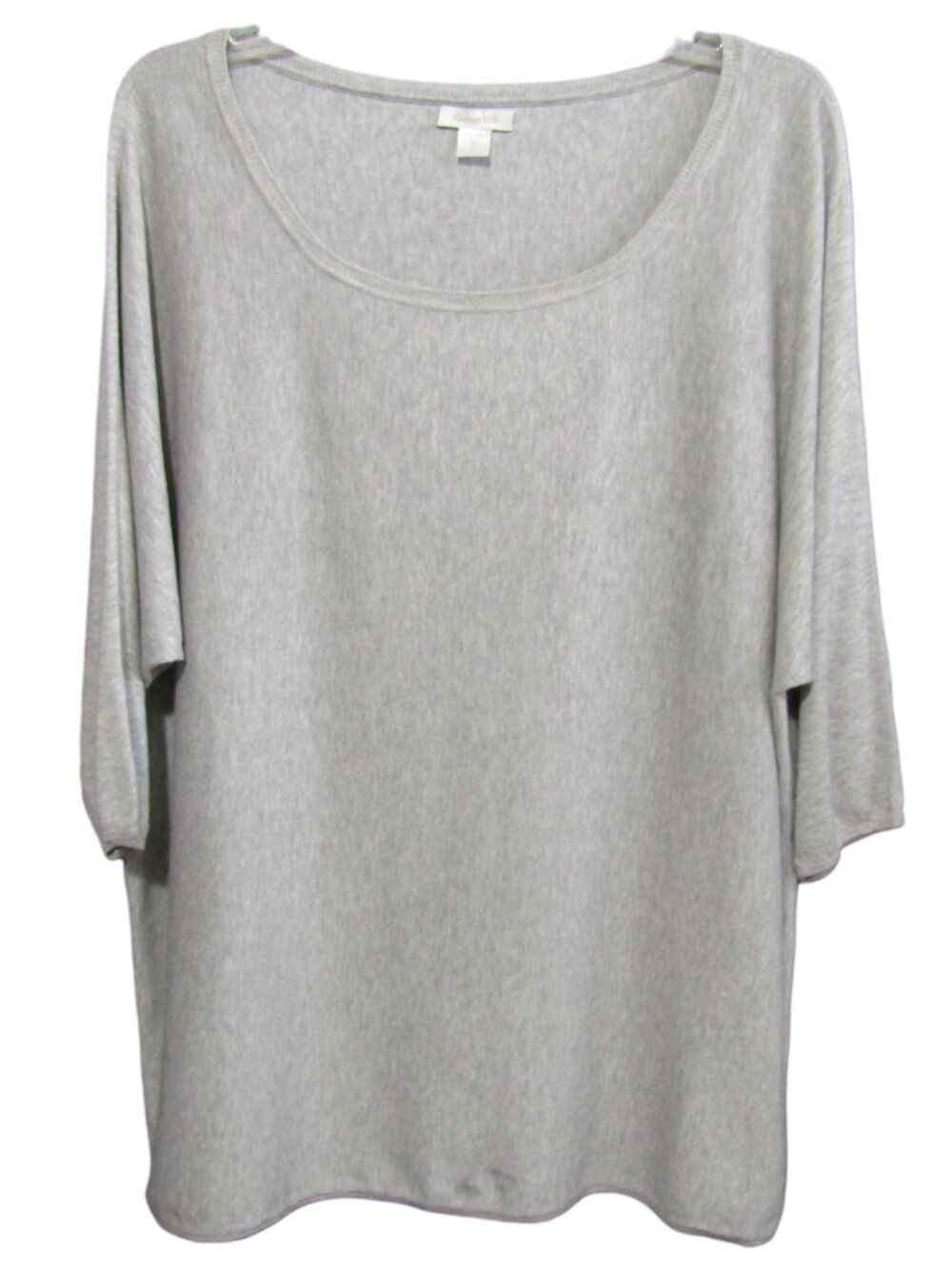 Garnet Hill Gray Silk Cotton Blend Sweater Womens Size S Scoop Neck 1/2 Sleeve